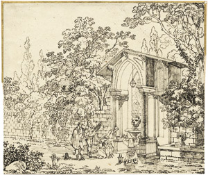 Lot 6388, Auction  103, Deutsch, um 1820. Kleine Familie vor Kapelle