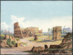 Lot 6392, Auction  103, Deutsch, um 1840. Ansicht des Kolloseums mit dem Konstantinsbogen in Rom