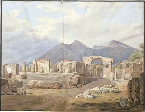 Lot 6396, Auction  103, Deutsch, um 1840. Ansicht der Ausgrabungen von Herkulaneum mit Blick auf den Vesuv