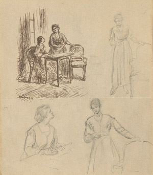 Lot 8158, Auction  103, Liebermann, Max, Drei Vorzeichnungen zu Buchillustrationen für Goethes "Der Mann von fünfzig Jahren"