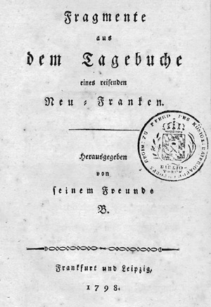 Lot 103, Auction  104, Becker, Johann Nikolaus, Fragmente aus dem Tagebuche eines reisenden Neu-Franken