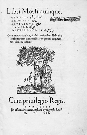 Lot 1028, Auction  104, Biblia latina, Libri Moysi quinque. Paris, Robert Etienne, 1541