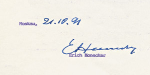Lot 2761, Auction  104, Honecker, Erich, Signierte Presseerklärung 1991