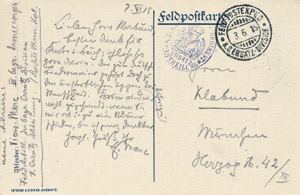 Lot 2840, Auction  104, Marc, Franz, Postkarte 1915 an Klabund