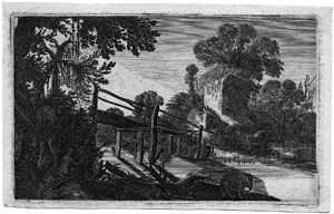 Lot 5253, Auction  104, Scheyndel, Gillis van, Die hölzerne Brücke im Wald, die zu den Ruinen führt 