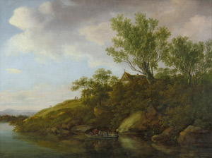 Lot 6039, Auction  104, Freystein, Johanna Marianne, Idyllische Flußlandschaft mit Boot und kleiner Hütte