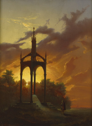 Lot 6051, Auction  104, Boklund, Johan Kristofer, Sonnenuntergang über dem Gustav Adolf Monument von Karl Friedrich Schinkel in Lützen