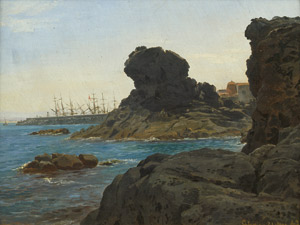 Lot 6091, Auction  104, Holm, Niels Emil, Felsiger Hafen von Catania mit Schiffen.