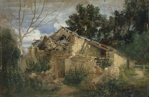 Lot 6110, Auction  104, Dresdner Schule, Um 1880. Bewachsene Ruine einer kleinen Steinhütte im Wald