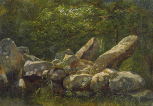 Lot 6119, Auction  104, Dänisch, 19. Jh. Waldstudie mit moosbedeckten Steinen und Gräsern