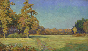 Lot 6184, Auction  104, Arp, Carl, Herbstliche Wiensenlandschaft mit Häusern im Hintergrund