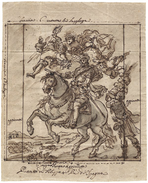 Lot 6244, Auction  104, Italienisch, 17. Jh. . Allegorisches Portrait von König Philipp IV. zu Pferd.