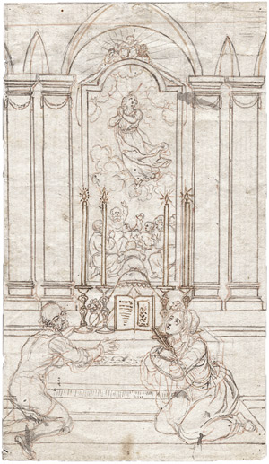 Lot 6292, Auction  104, Chodowiecki, Daniel Nikolaus, Adelgunde und Martin Bleyre auf den Stufen eines Altares