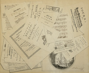 Lot 6345, Auction  104, Schoonegevel, P(aulus?), Quodlibet mit verschiedenen typographischen Blättern, einer Notenhandschrift und einer Landschaftszeichnung