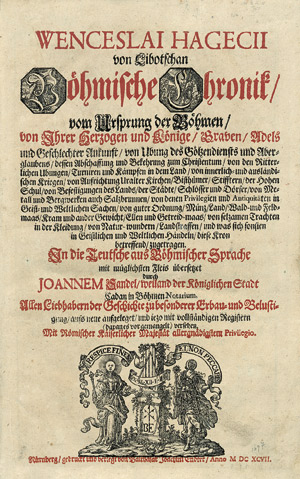 Lot 120, Auction  105, Hagecius von Libotschan, Böhmische Chronik. 2. Auflage. 
