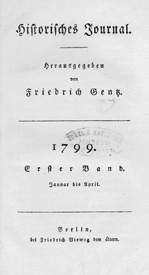 Lot 245, Auction  105, Historisches Journal, Herausgegeben von F. Gentz, Jgge I und II (alles Erschienene)