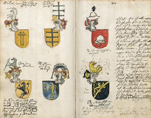 Lot 1014, Auction  105, Wappenbuch der Schweiz, Handschriftliches Wappenbuch mit über 2000 kolorierten Wappenmalereien