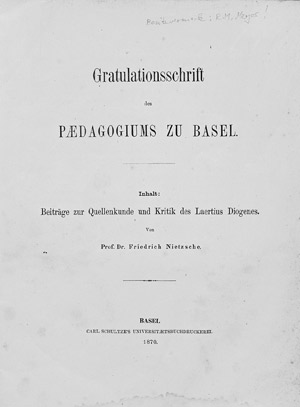Lot 1977, Auction  105, Nietzsche, Friedrich, Beiträge zur Quellenkunde und Kritik des Laertius Diogenes. 