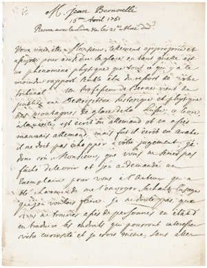 Lot 2305, Auction  105, Bernoulli, Johann, Brief 1751 aus Basel