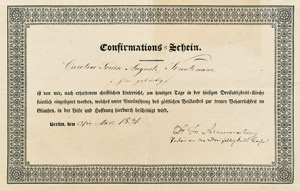 Lot 2339, Auction  105, Schleiermacher, Friedrich, Signierter "Confirmations-Schein"