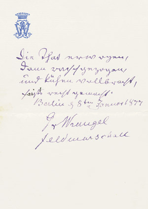 Lot 2431, Auction  105, Wrangel, Friedrich H. E. Graf von, Albumblatt 1877