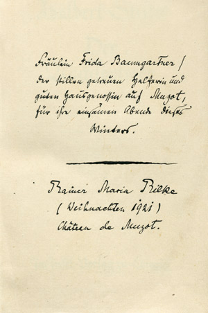 Lot 3492, Auction  105, Rilke, Rainer Maria, Eigenh. Widmung für "Fräulein Frida Baumgartner"
