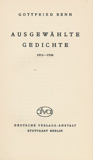 Lot 3678, Auction  105, Benn, Gottfried, Ausgewählte Gedichte