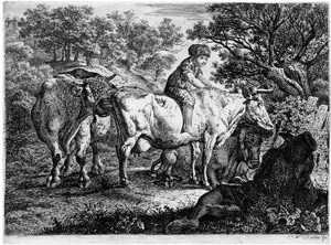 Lot 5332, Auction  105, Kolbe, Carl Wilhelm, Ein Stier und zwei Kühe, auf der einen reitet ein Knabe