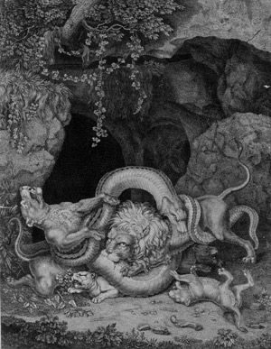 Lot 5807, Auction  105, Tischbein, Johann Heinrich Wilhelm, Das Löwenpaar im Kampf mit der Riesenschlange oder der Tier-Laokoon