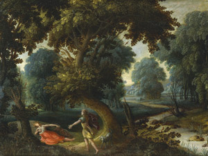 Lot 6012, Auction  105, Flämisch, um 1630. Waldlandschaft mit Pyramus und Thisbe