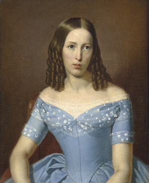 Lot 6110, Auction  105, Deutsch, um 1850. Bildnis einer jungen Dame im spitzenbesetzten, blauen Sommerkleid
