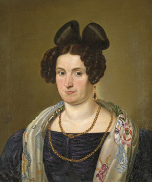 Lot 6112, Auction  105, Deutsch, um 1850. Bildnis einer Dame mit besticktem Seidenschal
