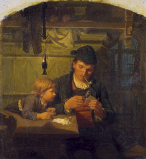 Lot 6125, Auction  105, Schick, Carl Friedrich, Bauernstube mit jungem Vater, der seinem Sohn ein Papieresel schneidet