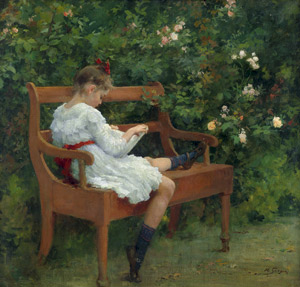 Lot 6189, Auction  105, Seeger, Hermann, Lesendes junges Mädchen auf einer Gartenbank