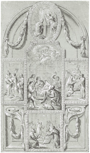 Lot 6299, Auction  105, Altmutter, Franz, Entwurf für ein Wandgemälde mit Szenen aus dem Leben Mariae 