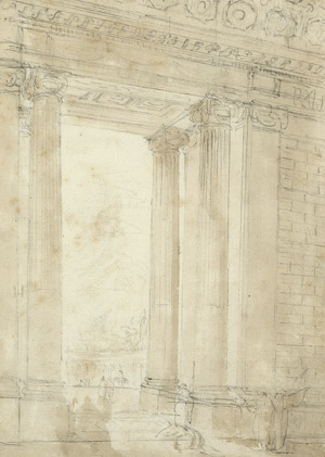 Lot 6319, Auction  105, Französisch, 18. Jh. . Blick durch einen Portikus mit ionischen Säulen