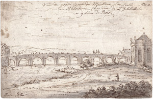 Lot 6320, Auction  105, Französisch, um 1700. Die Seine-Brücke an der Isle-Belle bei Meulan nahe Paris