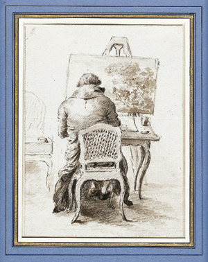 Lot 6321, Auction  105, Französisch, 2. Hälfte 18. Jh. Rückenansicht eines Künstlers, vor seiner Staffelei sitzend
