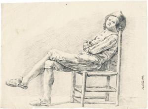 Lot 6351, Auction  105, Sallieth, Matheus de, Junger Kavalier im Streifenhemd auf einem Stuhl lagernd