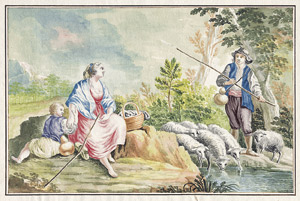 Lot 6357, Auction  105, Venezianisch, 18. Jh. Pastorale Szene mit Hirtenpaar am Wasser