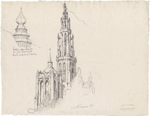 Lot 6377, Auction  105, Courbet, Gustave, Studienblatt mit dem Turm der Kathedrale von Antwerpen