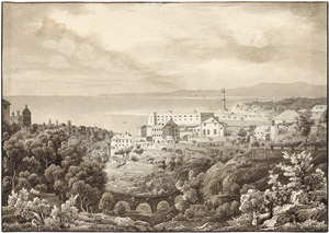 Lot 6436, Auction  105, Italienisch, um 1840. Blick über Genua mit dem Leuchtturm am Hafen