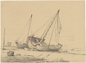 Lot 6440, Auction  105, Kiærskou, Frederik Christian Jakobsen, Fischerboote am Strand von Hornbæk