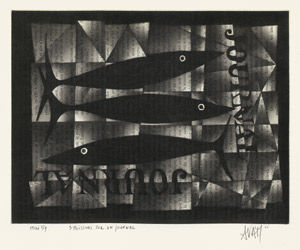 Lot 7073, Auction  105, Avati, Mario, 3 poissons sur un journal