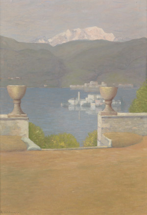 Lot 8033, Auction  105, Calderara, Antonio, Blick vom Atelier des Künstlers in Vacciago auf den Lago d'Orta