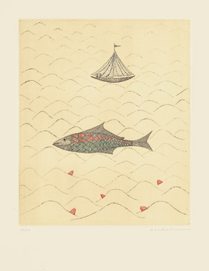 Lot 8556, Auction  105, Minami, Keiko, Poisson et Navire (Fish and Boat)