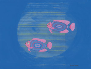 Lot 8624, Auction  105, Minami, Keiko, Deux Poissons roses et bleus (Two Fish in Pink and Blue)