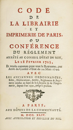 Lot 752, Auction  106, Saugrain, C. M., Code de la librairie et imprimerie de Paris