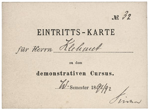 Lot 2242, Auction  106, Virchow, Rudolf, Signierte Eintrittskarte 1891 + Beigabe