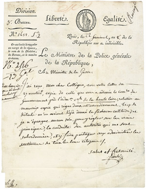 Lot 2313, Auction  106, Fouché, Joseph, Brief 1800 an Kriegsminister Berthier